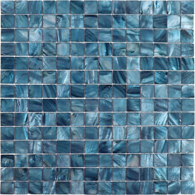 Mop Right Angle Mother Pearl Mosaic Tile Backsplash Mesh for Bathroom Kitchen, Square Dark Blue 10 Sheets - Image 1
